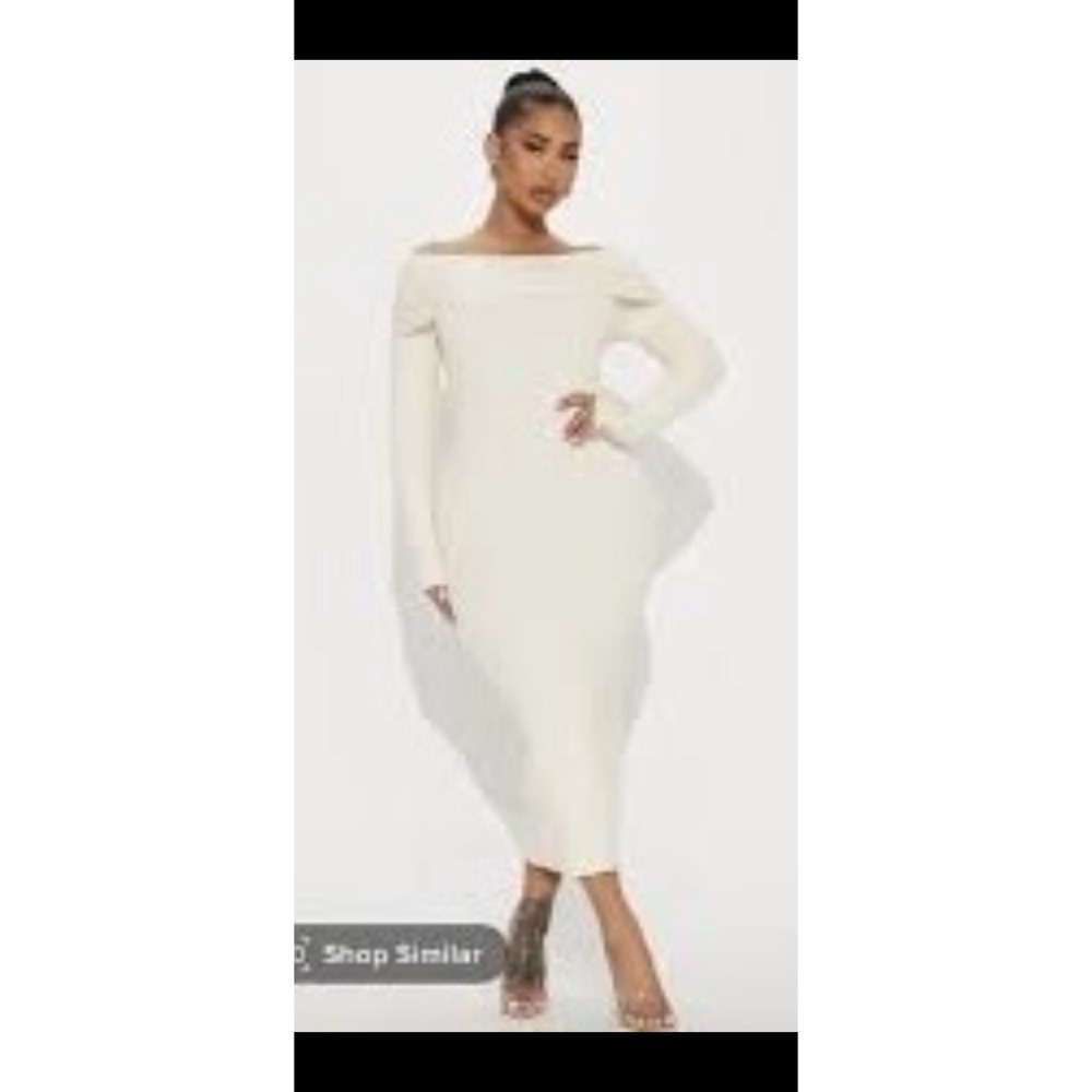 Fashion Nova Large Long Sleeve Sweater Dress Cream Rayon Blend Off The Shoulder